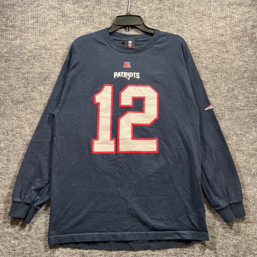 NFL Team Apparel Tom Brady New England Patriots 12 Long Sleeve Shirt Navy Large